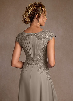 Azazie Christi Mother of the Bride Dresses Taupe A-Line Lace Chiffon Dress image6