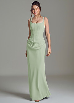 Azazie Niamh Abiti da Damigella Abito Sirena in Chiffon Corsetto Verde Salvia image4