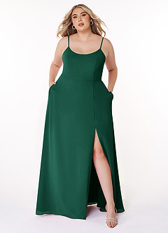 Azazie Moira Bridesmaid Dresses Emerald A-Line Scoop Chiffon Dress image8