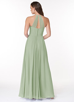 Azazie Ginger Bridesmaid Dresses Dusty Sage A-Line Halter Pleated Chiffon Dress image2