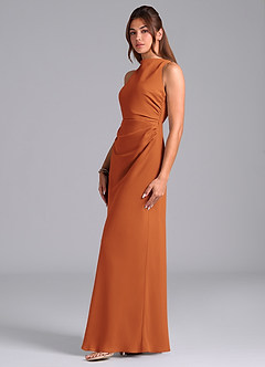 Azazie Evadne Bridesmaid Dresses Cinnamon A-Line Pleated Chiffon Dress image5