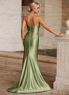 Aelina Menthe Verte Robe de bal en satin à corset découpé image2