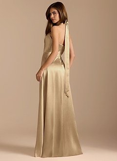 Azazie Tracie Bridesmaid Dresses Champagne A-Line Pleated Metallic Satin Dress image9