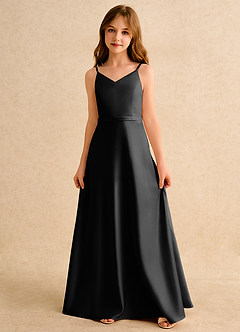 Azazie Fishie Girls Formal Abiti da Ragazza di Fiori Abito A-Line in Raso Opaco Nero image4