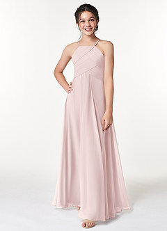 Azazie Ginger Junior Blushing Pink A-Line Pleated Chiffon Dress image4