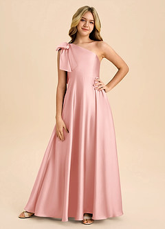 Azazie Penguin Junior Robe Trapèze en Satin extensible Arc Rose Poudré image3