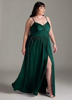 Azazie Zeya Bridesmaid Dresses Emerald A-Line Pleated Stretch Satin Dress image12