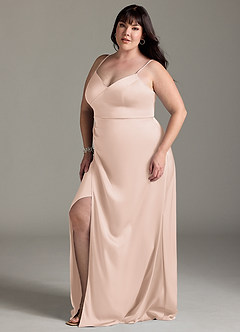 Azazie Marchella Bridesmaid Dresses Blushing Pink A-Line Corset Stretch Satin Dress image10