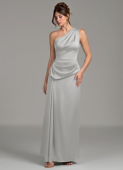 Azazie Zahira Bridesmaid Dresses Silver Sheath One Shoulder Stretch Satin Dress image5
