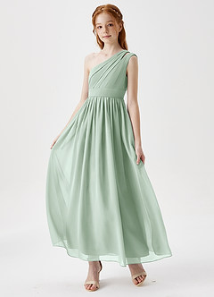 Azazie Anissa Junior Agave A-Line Pleated Chiffon Dress image3
