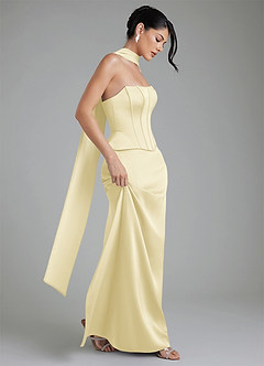 Azazie River Bridesmaid Dresses Lemon Sorbet Sheath Corset Stretch Satin Convertible Dress image13