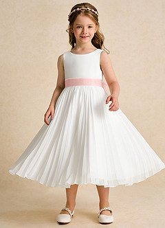 Azazie Margot Flower Girl Dresses Ivory Powder Pink A-Line Pleated Chiffon Dress image4