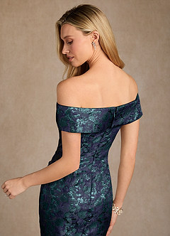 Azazie Canton Abiti per la Madre della Sposa Abito Sirena in Jacquard a Spalla Scoperta Marino Scuro image6