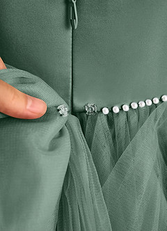 Azazie Tinie Blumenmädchenkleider Ballkleid Schleifen Tüll Kleid Eukalyptus image8