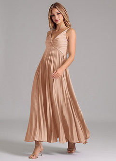 Azazie Raychelle Robes de demoiselle d'honneur Robe Trapèze en Satin extensible Plissée Rose Perle image6