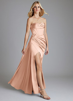 Azazie Amyra Bridesmaid Dresses Rose Gold Mermaid Off the Shoulder Stretch Satin Convertible Dress image10