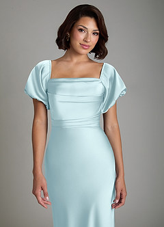 Azazie Lea Robes de demoiselle d'honneur Robe Sirène Convertible en Satin extensible Épaules dénudées Bleu Nuage image7