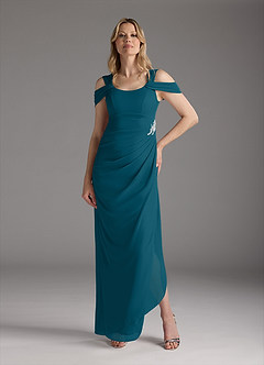 Azazie Weitzman Mother of the Bride Dresses Ink Blue Sheath Sequins Mesh Dress image4