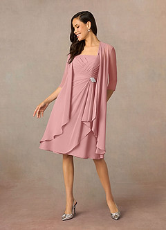 Azazie Olivia Mother of the Bride Dresses Dusty Rose A-Line Square Neckline Pleated Chiffon Dress image1