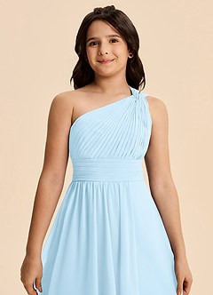 Azazie Skye Junior Vestido de Azul Cielo de Gasa de Corte en A con Plisado image6