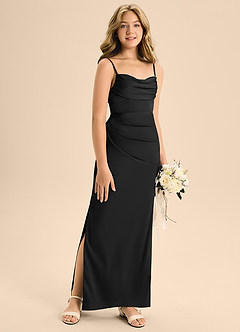 Azazie Mai Junior Black Sheath Sweetheart Neckline Stretch Satin Dress image3