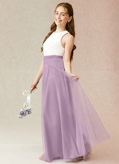 Azazie Albertine A-Line Lace Tulle Floor-Length Junior Bridesmaid Dress image3