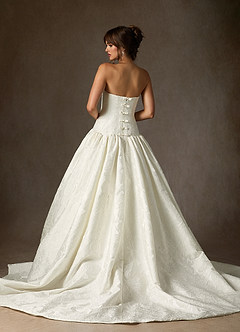 Azazie Gloria Wedding Dresses Antique White Ball-Gown Strapless Floral Jacquard Dress image1