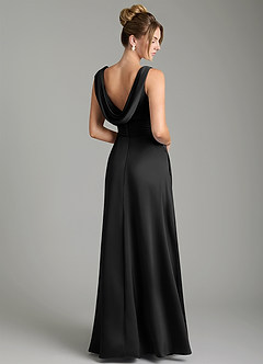 Azazie Karina Robes de demoiselle d'honneur Robe Trapèze en Satin extensible Plissée Noir image5
