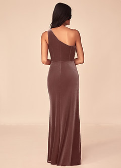 Azazie Argan Bridesmaid Dresses Espresso Mermaid One Shoulder Pleated Velvet Dress image2