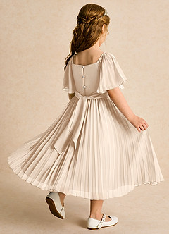 Azazie Gisele Robe Demoiselle D'honneur Fillette Robe Trapèze en Mousseline de soie Plissée Albâtre Blanc image3
