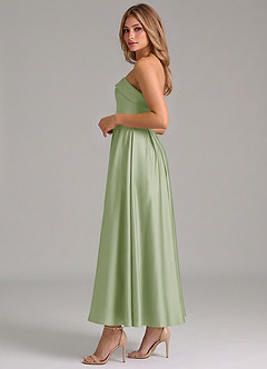 Azazie Lucienne Robes de demoiselle d'honneur Robe Trapèze en Satin extensible Plissé Vert Sauge image3