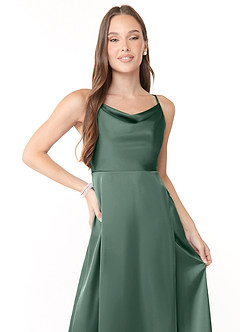 Azazie Naomie Jurken voor bruidsmeisjes Jurk van Stretch Satijn met A-Lijn Cowl halslijn zijsplit Eucalyptus image5