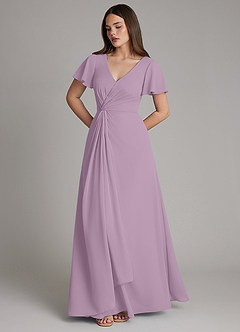 Azazie Kaya Robes de demoiselle d'honneur Robe Trapèze en Mousseline de soie Plissé Glycine image5