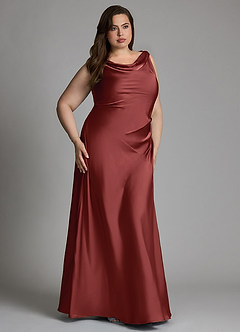 Azazie Nerine Bridesmaid Dresses Terracotta A-Line Pleated Stretch Satin Dress image9