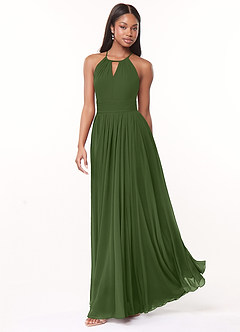 Azazie Cherish Bridesmaid Dresses Olive A-Line Pleated Chiffon Dress image3