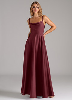 Azazie Elle Bridesmaid Dresses Merlot A-Line Pleated Stretch Satin Dress image5