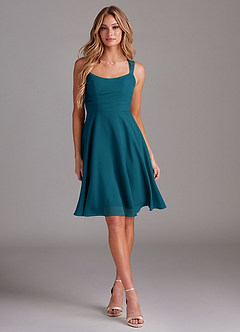 Azazie Vina Bridesmaid Dresses Ink Blue A-Line Lace Chiffon Dress image3