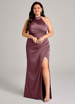 Azazie Jemma Bridesmaid Dresses Amethyst Sheath Pleated Stretch Satin Dress image3