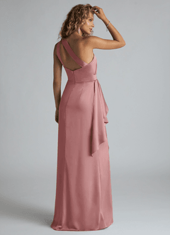 Azazie Maive Bridesmaid Dresses Dusty Rose Sheath Ruched Stretch Satin Dress image3