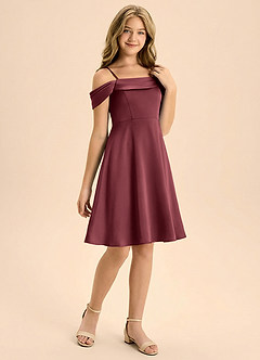 Azazie Anselie Junior Linia A Pofałdowany Satyna elastyczna Mini Młodsza druhna Sukienka image6