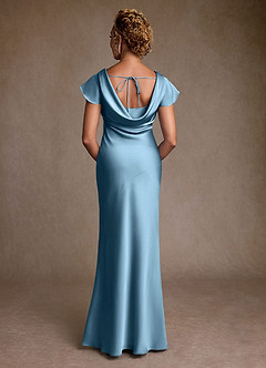 Azazie Shelby Mother of the Bride Dresses Steel Blue Mermaid Pleated Stretch Satin Dress image2