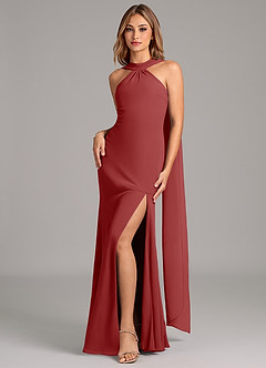 Azazie Kinsley Bridesmaid Dresses Rust Mermaid Pleated Chiffon Dress image4