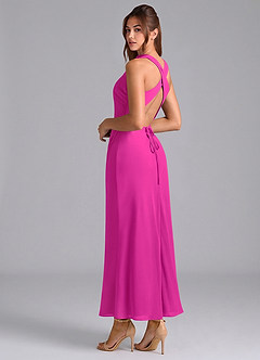 Azazie Evadne Abiti da Damigella Abito Tubino in Chiffon Plissettato Fucsia image2