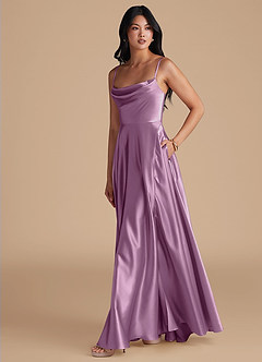 Azazie Elle Bridesmaid Dresses Wisteria A-Line with Pockets Metallic Satin Dress image6