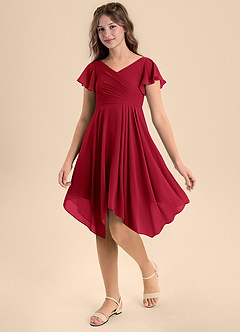 Azazie Janeaurelia Junior A-Linie Plissee Chiffon Kleid Scharlachrot image3