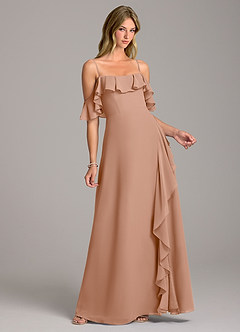 Azazie Aubrie Jurken voor bruidsmeisjes Jurk van Chiffon met A-Lijn Off the Shoulder Champagne Roos image1