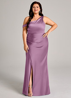 Azazie Madelyn Jurken voor bruidsmeisjes Converteerbaar Jurk van Stretch Satijn met Zeemeermin One-Shoulder Blauweregen image10