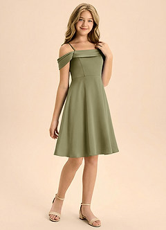 Azazie Anselie Junior Pistachio A-Line Pleated Stretch Satin Dress image6