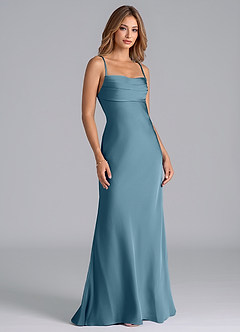 Azazie Seema Brautjungfernkleider Meerjungfrau-Linie Korsett Stretch-Satin Kleid Bermudablau image1