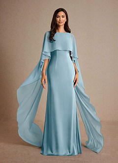 Azazie Milfred Mother of the Bride Dresses Moody Blue Sheath Boatneck Stretch Satin Dress image1